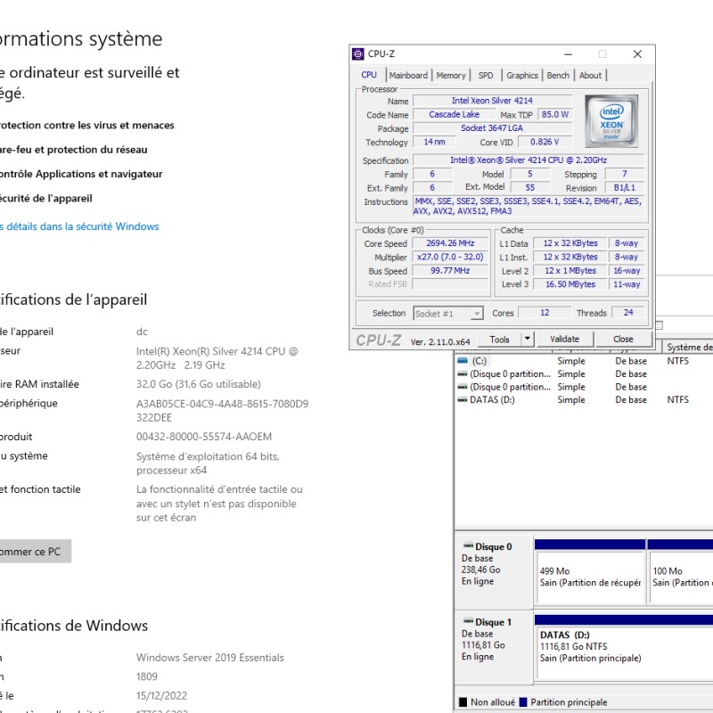 Baie de brassage Serveurs NAS Synology Serveur Xeon Windows Serveur 2019